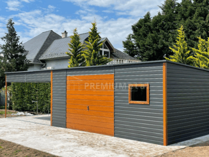 Garaż blaszany PREMIUM 5m x 5m + 3m wiata boczna ID 25